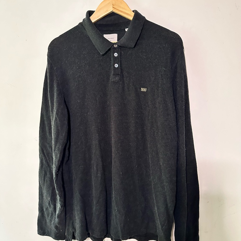 Billy Reid Cashmere Men's Black Long Sleeve Polo Shirt